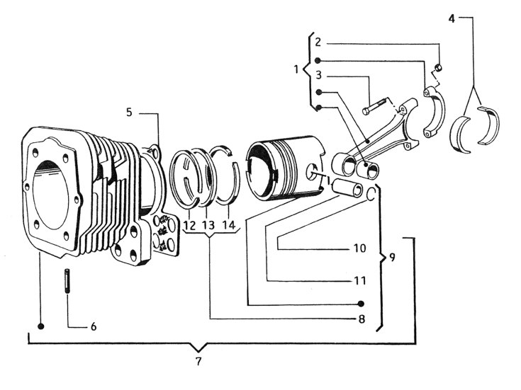 Picture of Cylinder - piston - wrist pin - con rod.