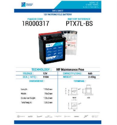 Εικόνα της ΜΠΑΤΑΡΙΑ PIAGGIO PTX7L-BS (12V 6Ah)-1R000317